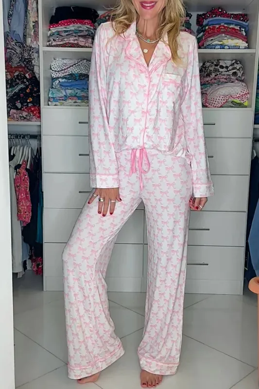 Bow Print Long Sleeve Soft Pyjama Set sold by eAura