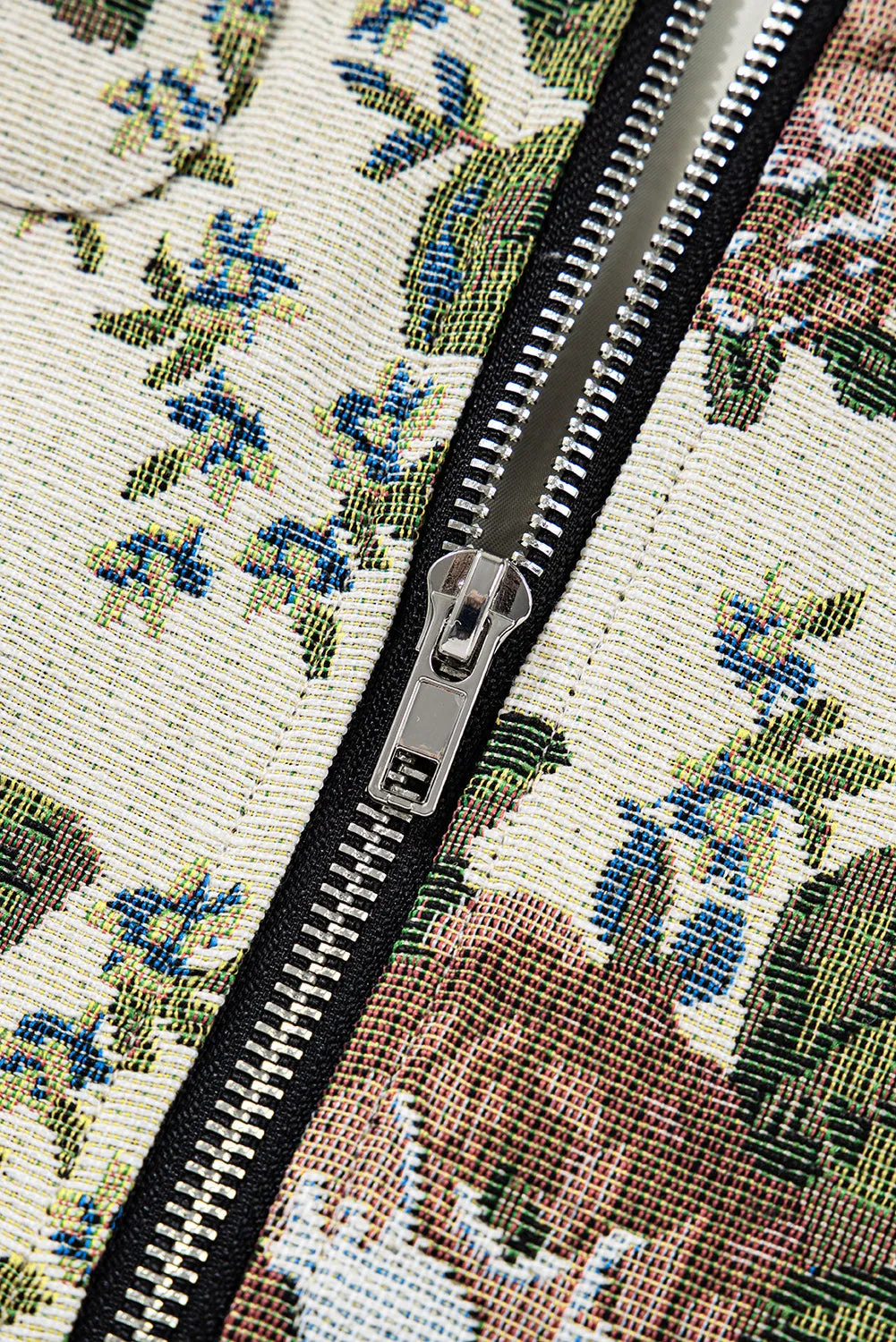 Khaki Floral Print Zip Up Contrast Collared Jacket sold by eAura product image thumbnail 5