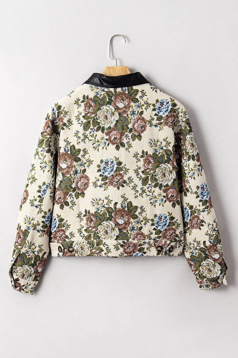 Khaki Floral Print Zip Up Contrast Collared Jacket sold by eAura product image thumbnail 2