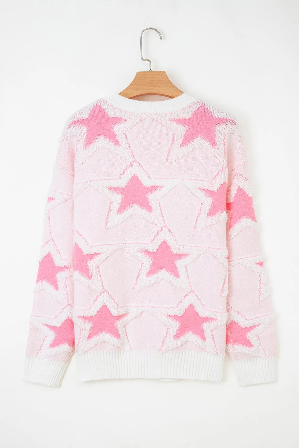 Pink Oversized Cute Star Pattern Ribbed Edge Drop Shoulder Sweater sold by eAura product image thumbnail 2