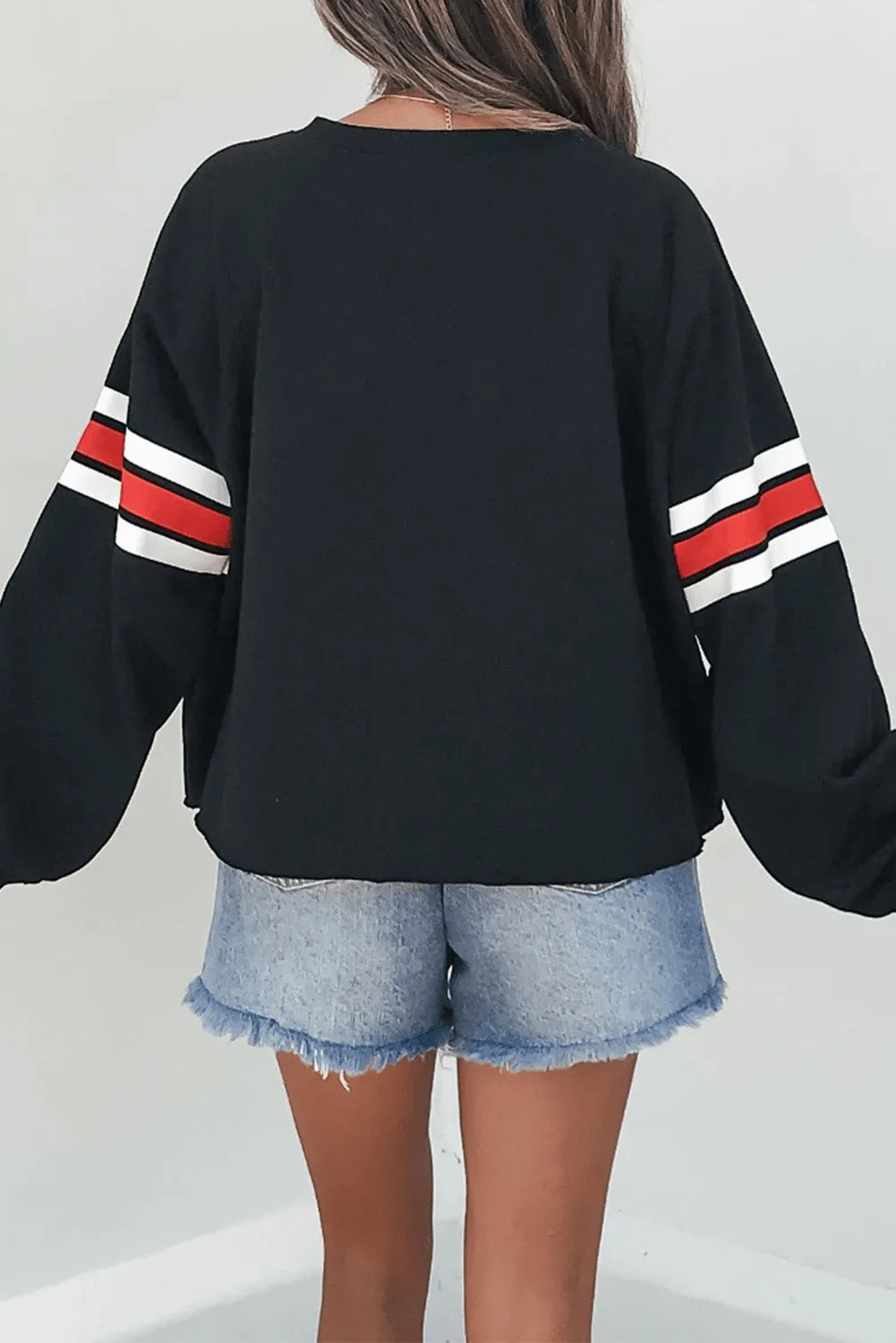Black Varsity Spirit Striped 89 Graphic Casual Sweatshirt sold by eAura product image thumbnail 2
