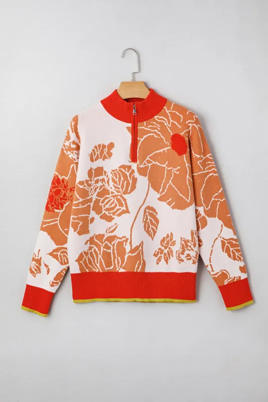 Floral Half Zip Collared Pullover Sweater sold by eAura