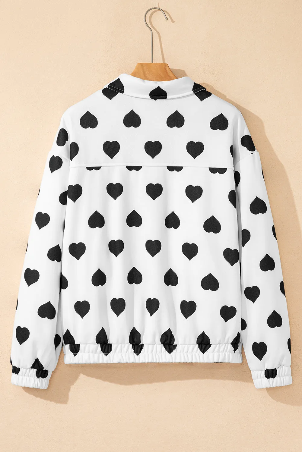White Double Flap Pocket Heart Print Collar Zip Jacket sold by eAura product image thumbnail 2