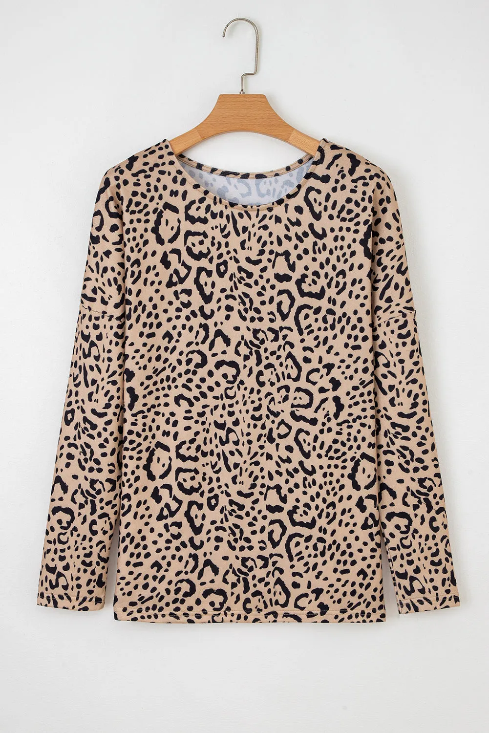 Khaki Leopard Print Long Batwing Sleeve Loose Top sold by eAura product image thumbnail 3