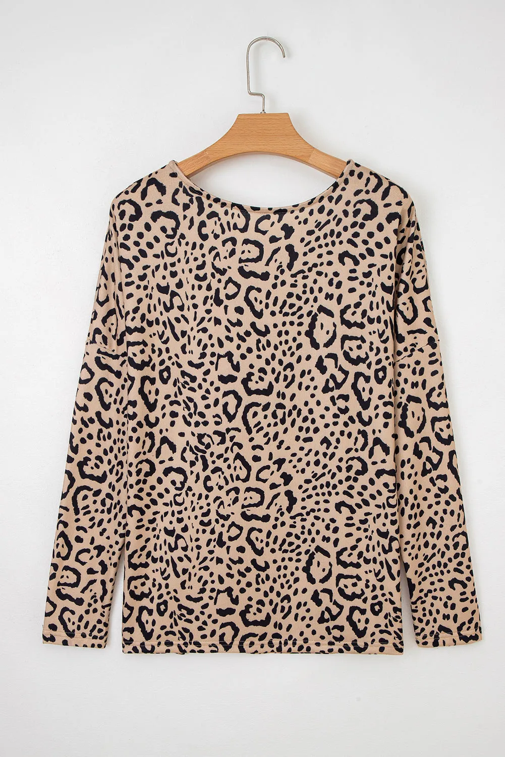 Khaki Leopard Print Long Batwing Sleeve Loose Top sold by eAura product image thumbnail 4