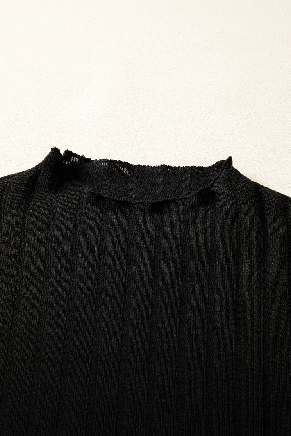 Frilled Neck Ribbed Knit Patchwork Long Sleeve Mini Dress sold by eAura product image thumbnail 3