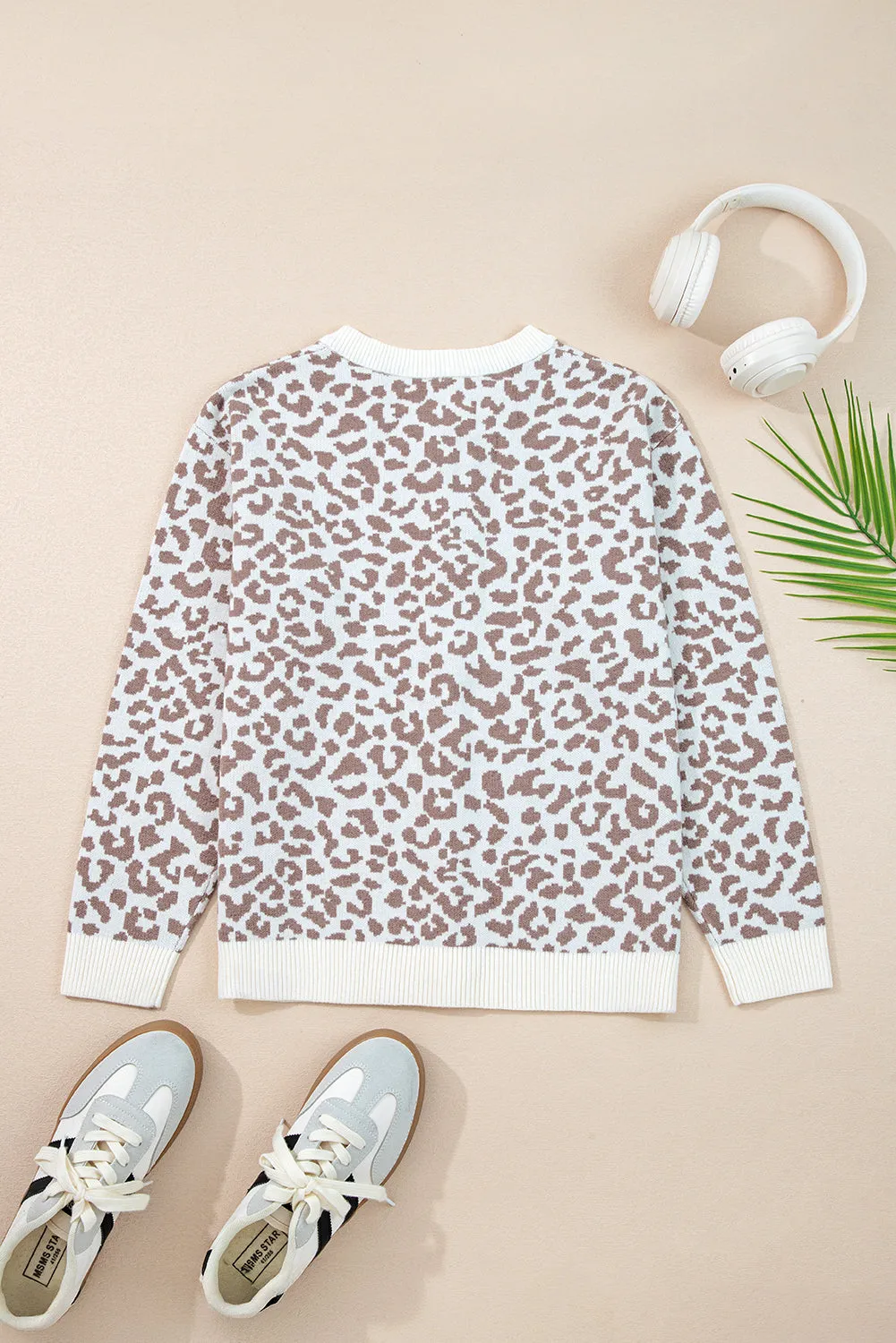 Leopard Print Drop Shoulder Chunky Knit Cardigan sold by eAura product image thumbnail 2