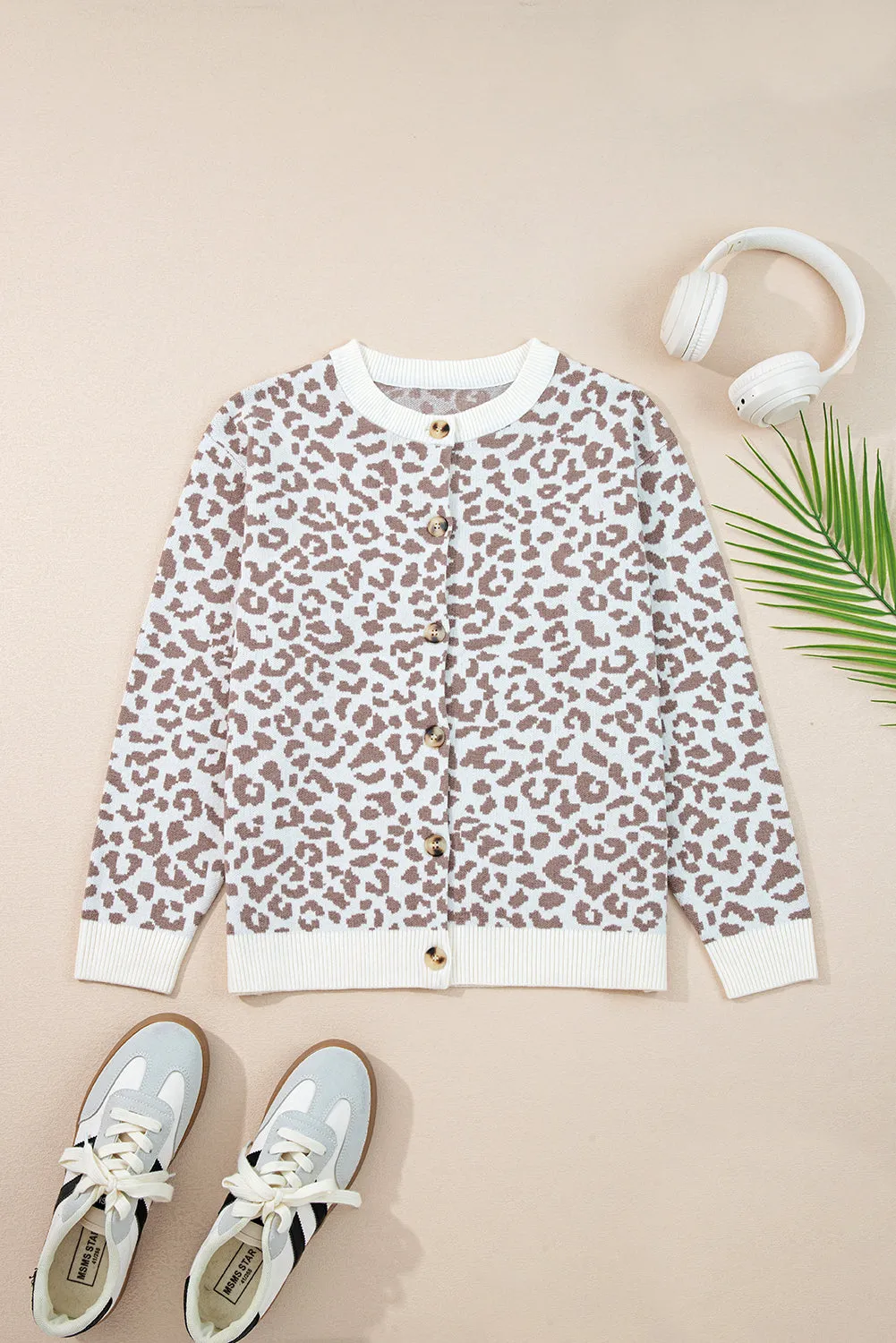 Leopard Print Drop Shoulder Chunky Knit Cardigan sold by eAura