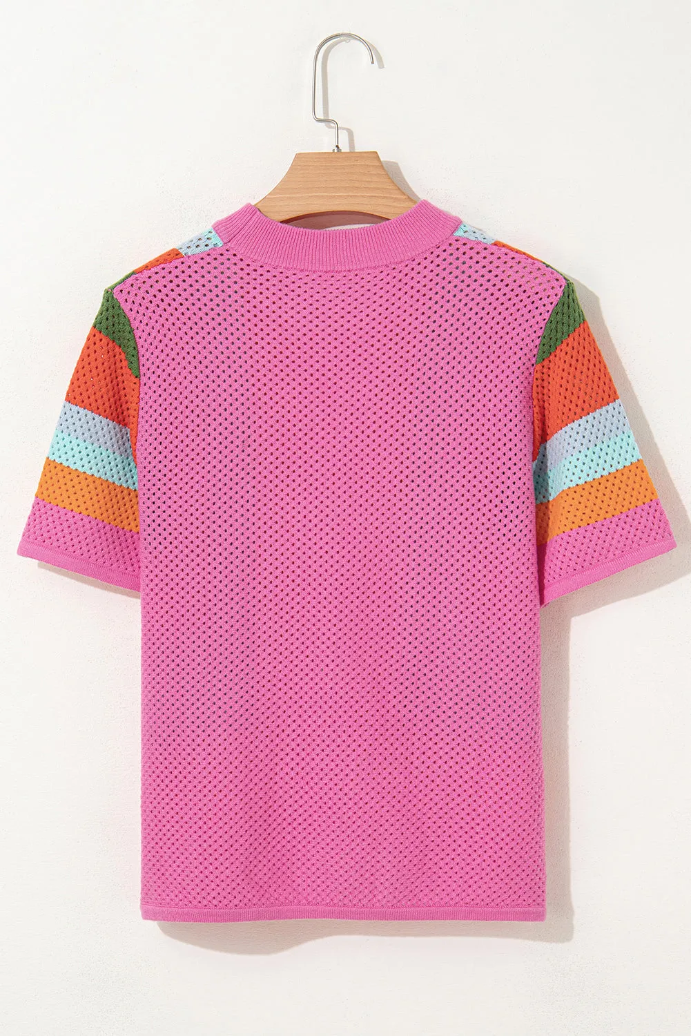 Orange Colour Block Eyelet Casual Knit T-Shirt sold by eAura product image thumbnail 2