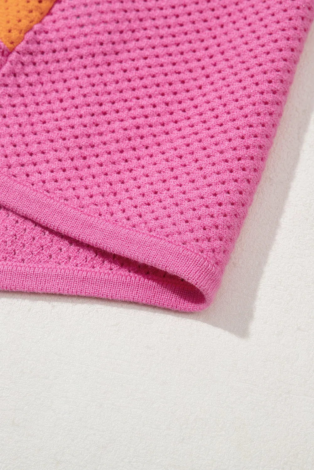 Orange Colour Block Eyelet Casual Knit T-Shirt sold by eAura product image thumbnail 3