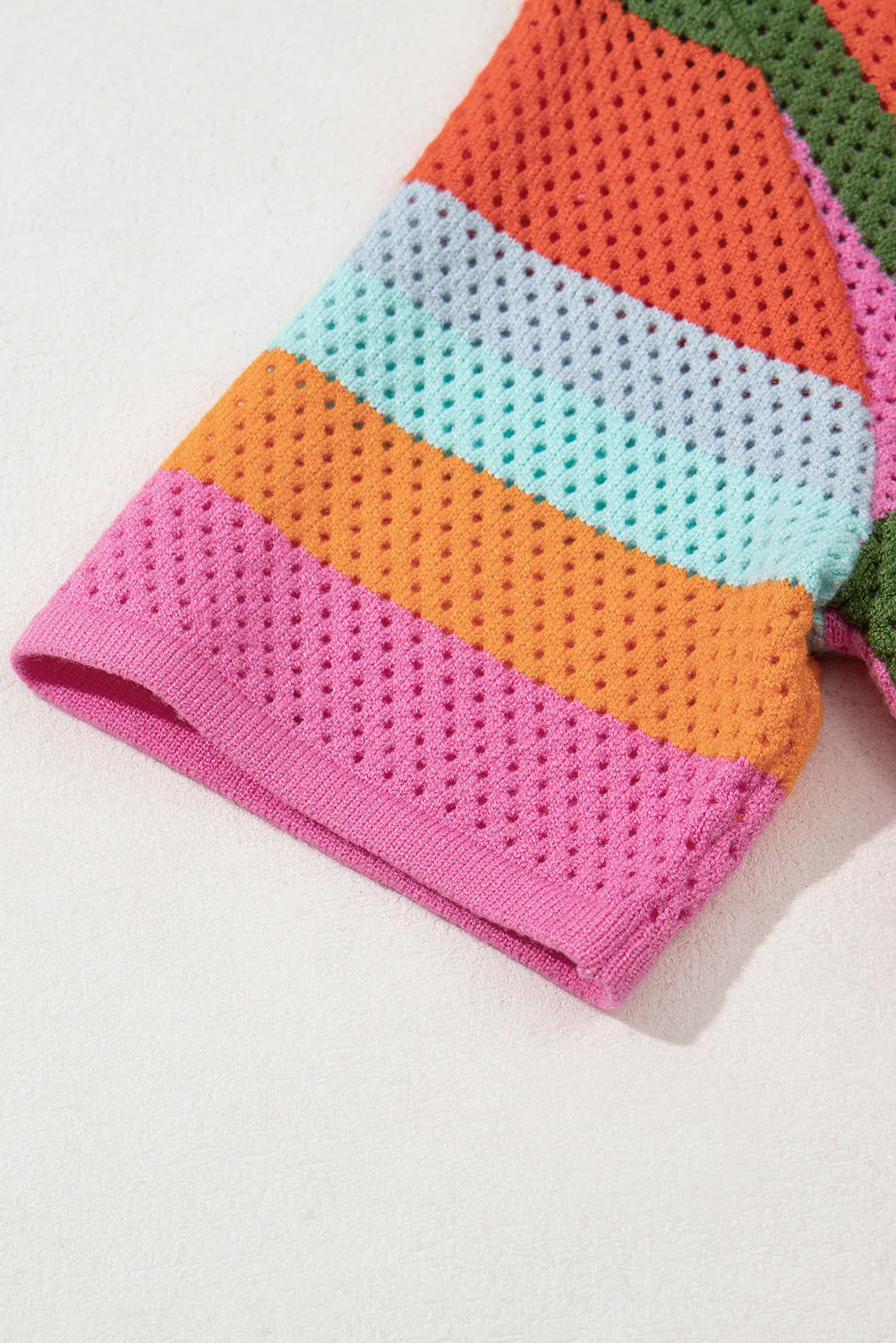 Orange Colour Block Eyelet Casual Knit T-Shirt sold by eAura product image thumbnail 4