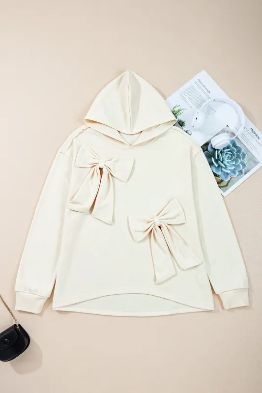 White Cute Bow Detail Baggy Hoodie sold by eAura