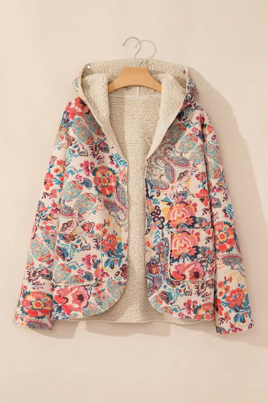 Floral Printed Sherpa Lined Hooded Jacket sold by eAura