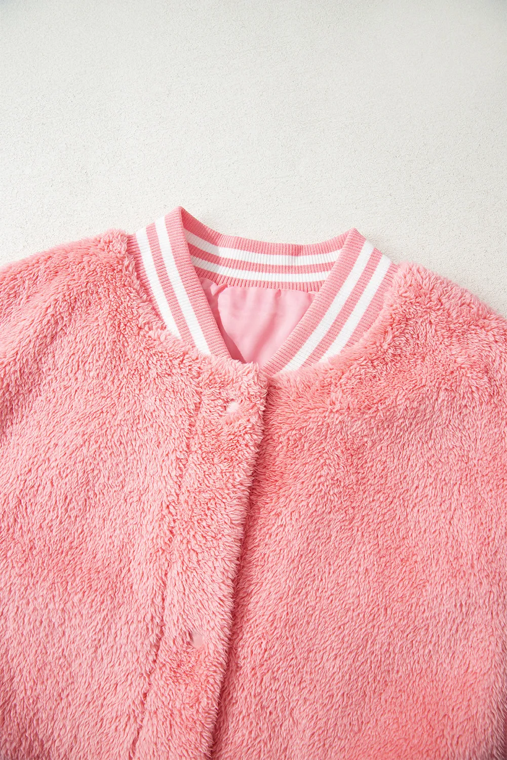 Gossamer Pink Varsity Striped Banding Patchwork Winter Plush Vest sold by eAura product image thumbnail 5