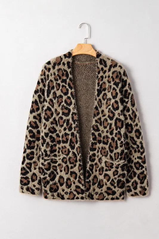 Brown Leopard Open Casual Cardigan sold by eAura