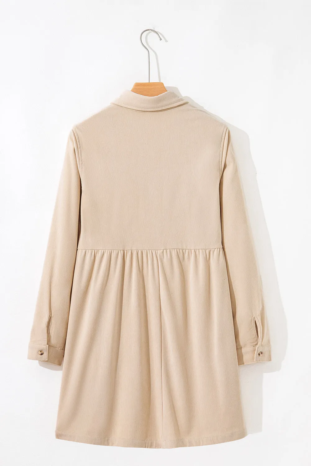 Soft Corduroy Half Button Collared Long Sleeve Mini Dress sold by eAura product image thumbnail 5