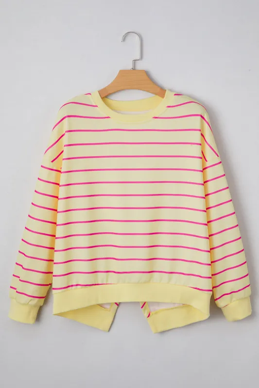 Striped Overlap Detail Drop Shoulder Pullover Sweatshirt made by eAura