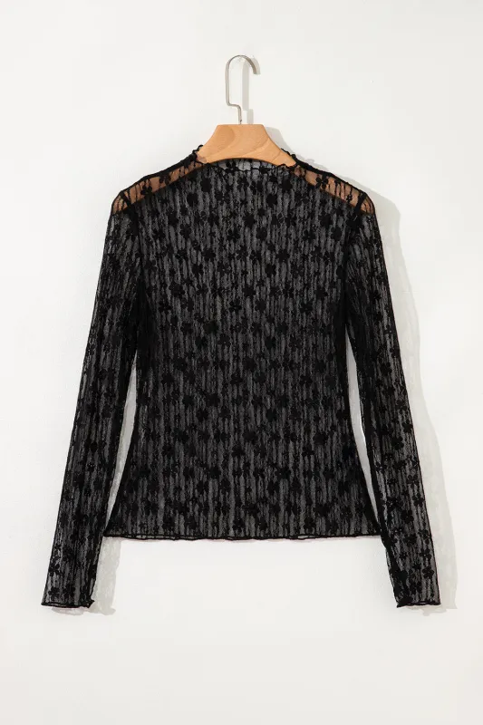 Sheer Floral Lace Long Sleeve Slim Fit Top sold by eAura