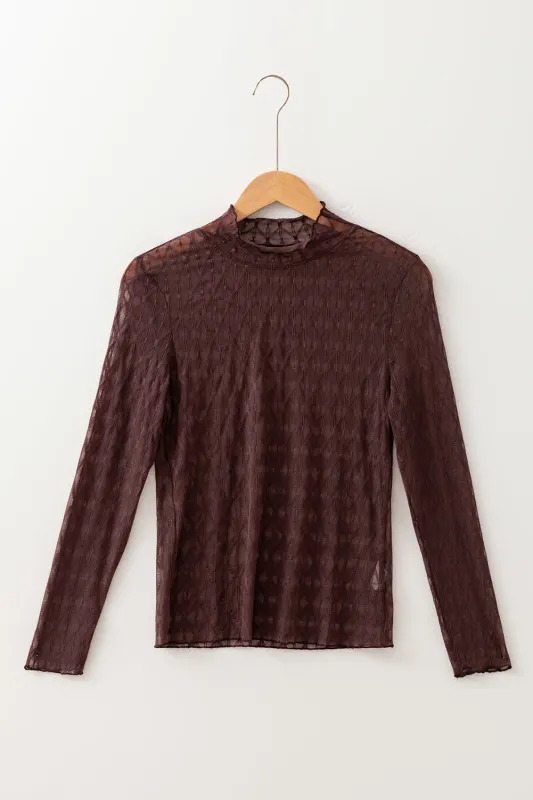 Sheer Mesh Patterned Long Sleeve Top sold by eAura