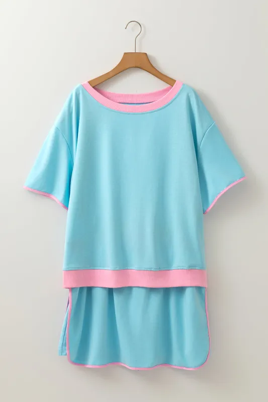 Plus Size Contrast Trim T-Shirt and Skirt Two Piece Co-ord Set sold by eAura