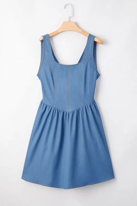 Myosotis Square Neck V-Cut Backless Tied Fit and Flare Dress sold by eAura