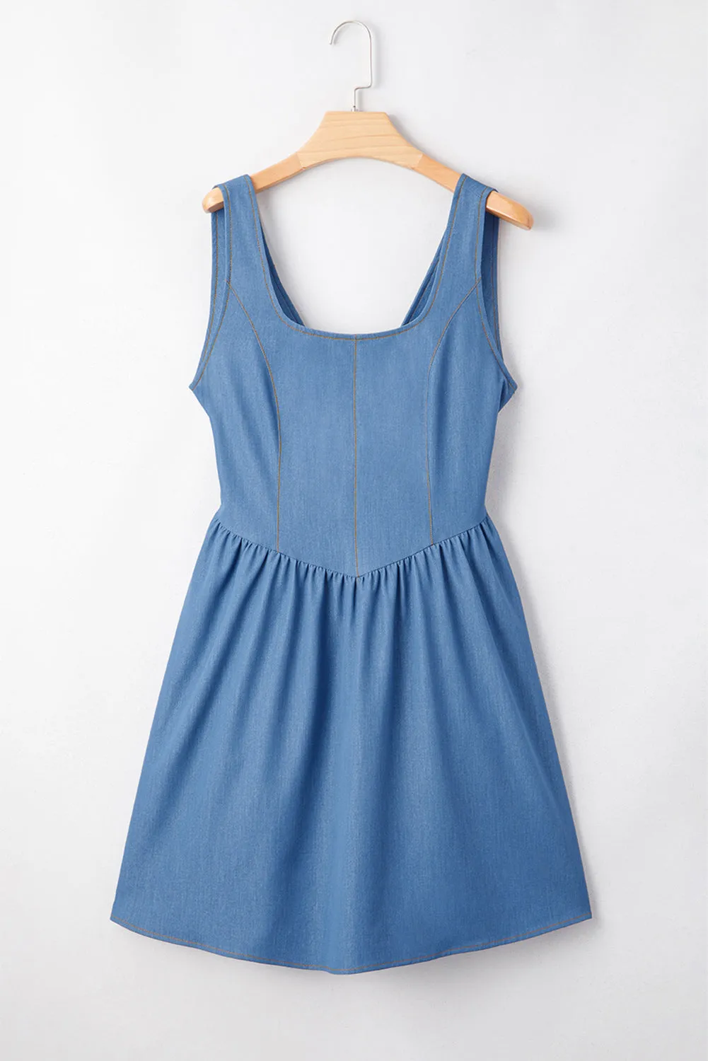 Myosotis Square Neck V-Cut Backless Tied Fit and Flare Dress sold by eAura