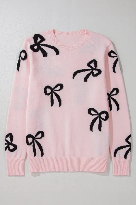 Bow Print Knit Sweater Pink sold by eAura
