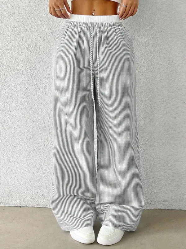 Loose Drawstring Trousers Black Striped sold by eAura