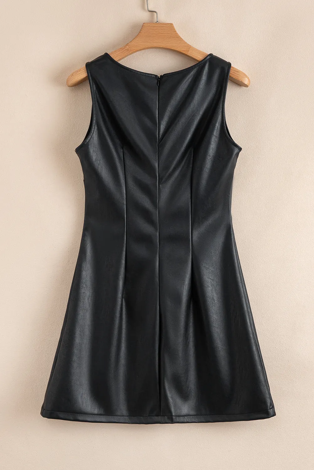 Black Faux Leather Sleeveless Mini Dress sold by eAura product image thumbnail 2