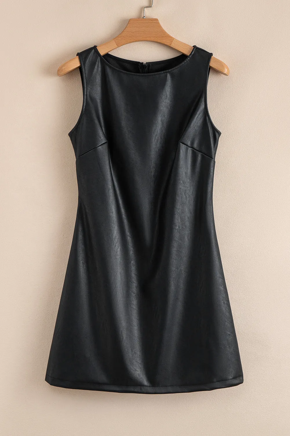 Black Faux Leather Sleeveless Mini Dress sold by eAura