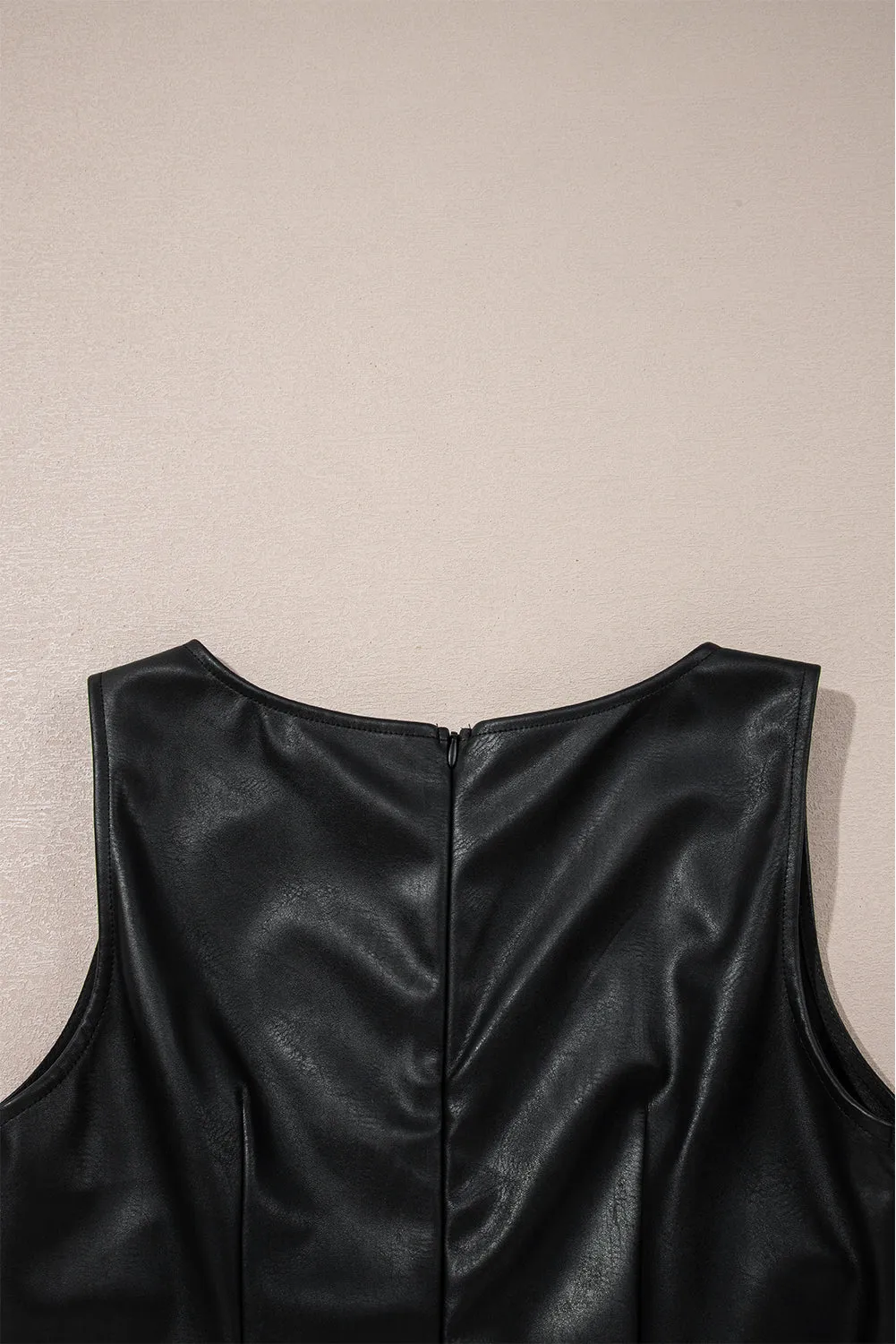 Black Faux Leather Sleeveless Mini Dress sold by eAura product image thumbnail 4