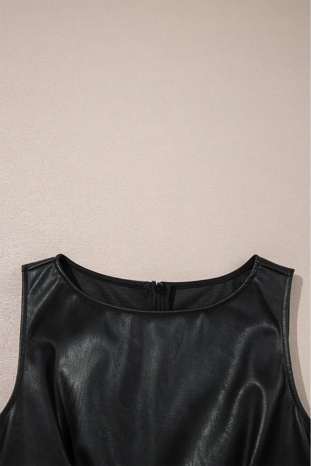 Black Faux Leather Sleeveless Mini Dress sold by eAura product image thumbnail 3