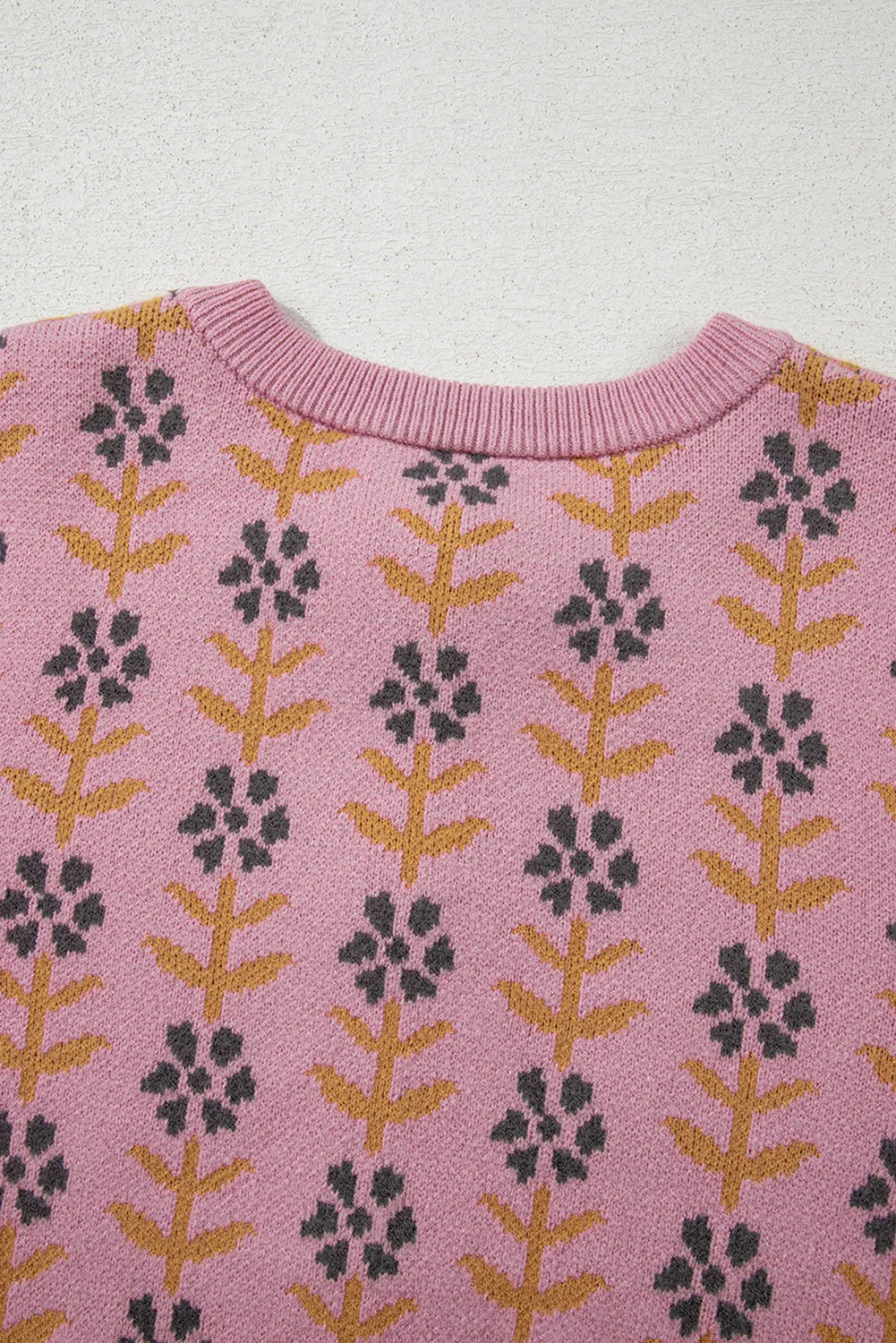 Pink Floral Button Down Ribbed Banded Cardigan Sweater sold by eAura product image thumbnail 4