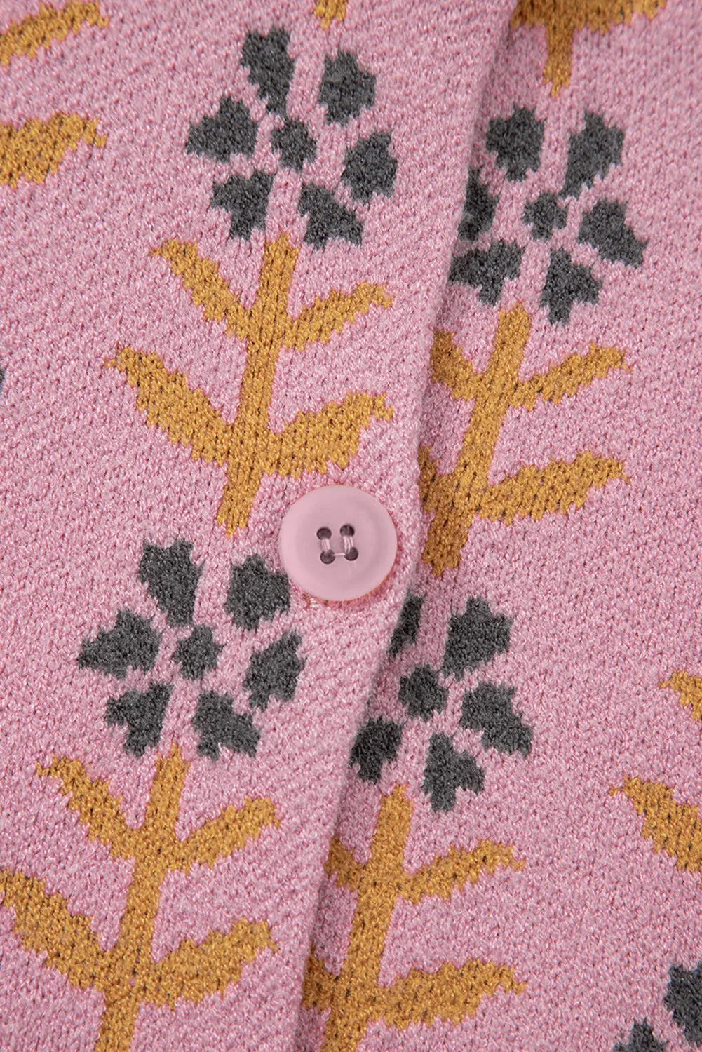 Pink Floral Button Down Ribbed Banded Cardigan Sweater sold by eAura product image thumbnail 5