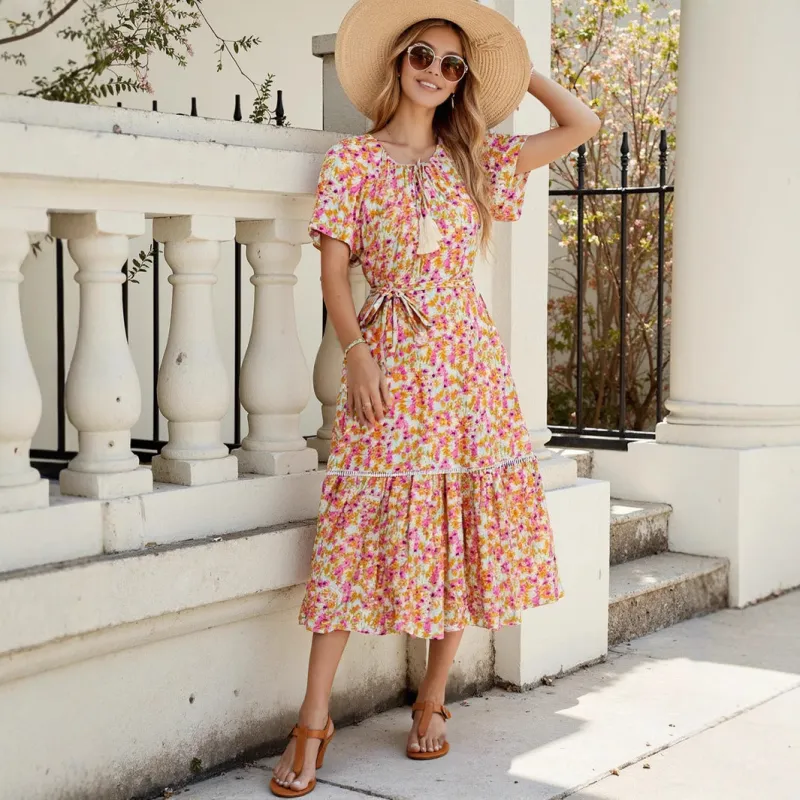 Floral Midi Dress with Belt made by eAura