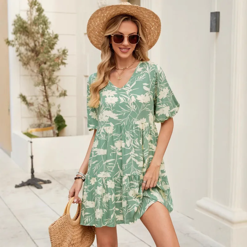 Floral Print Short V-Neck Dress sold by eAura