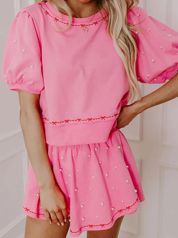 Skort and Short Sleeve Top Co-ord Set Pearl Stitching sold by eAura