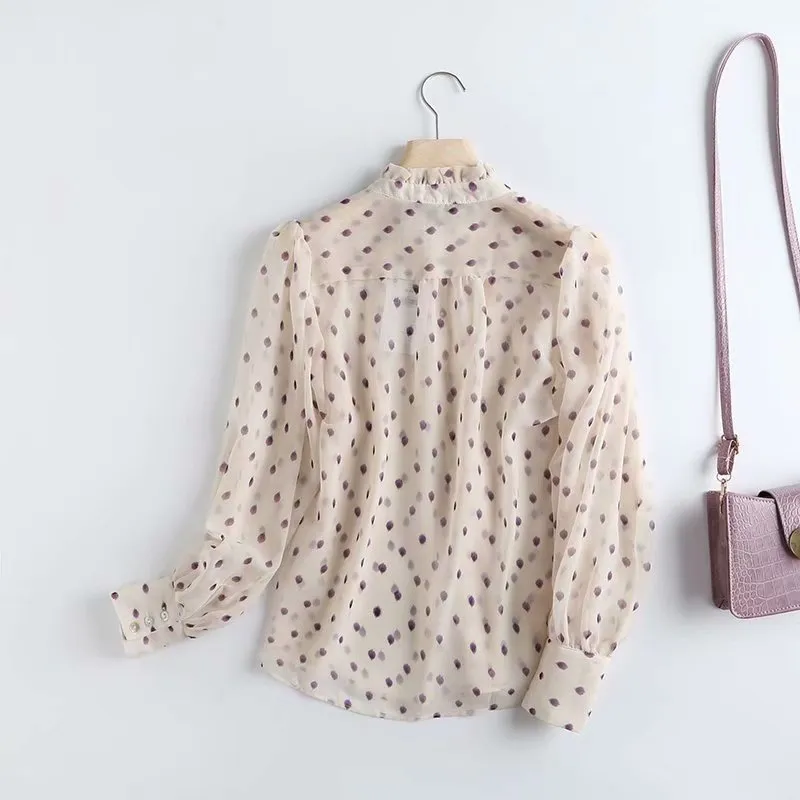 Chiffon Polka Dot Print Blouse Turn-Down Collar sold by eAura product image thumbnail 2