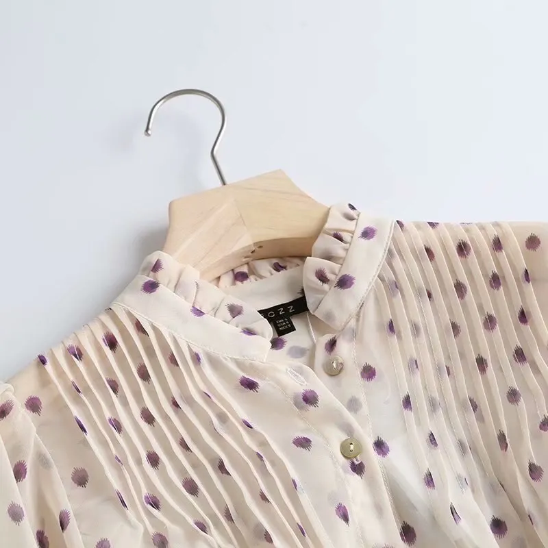 Chiffon Polka Dot Print Blouse Turn-Down Collar sold by eAura product image thumbnail 3