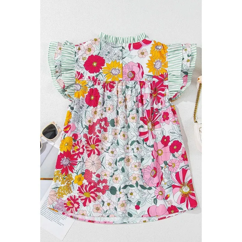 Floral Print Chiffon Blouse Cap Ruffle Sleeves sold by eAura product image thumbnail 5