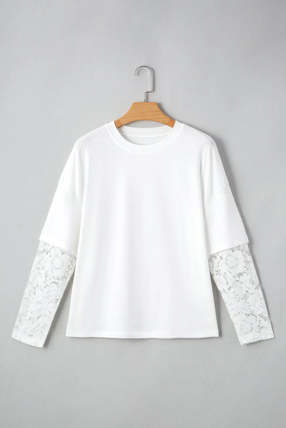 White Lace Long Sleeve Insert Drop Shoulder Tee sold by eAura product image thumbnail 4