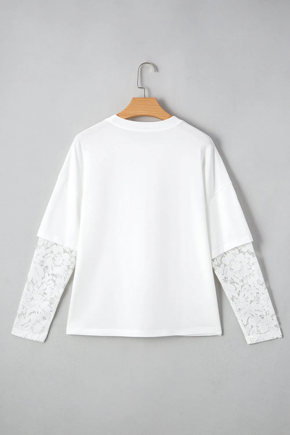 White Lace Long Sleeve Insert Drop Shoulder Tee sold by eAura product image thumbnail 5