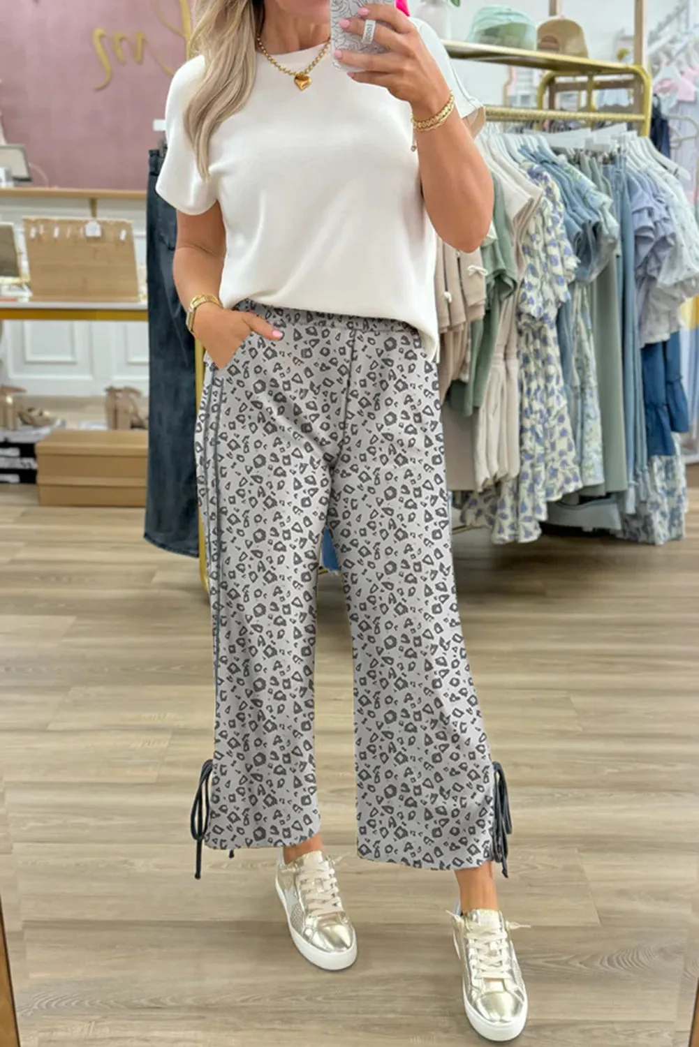 Grey Leopard High Waist Side Bow Straight Leg sold by eAura product image thumbnail 3