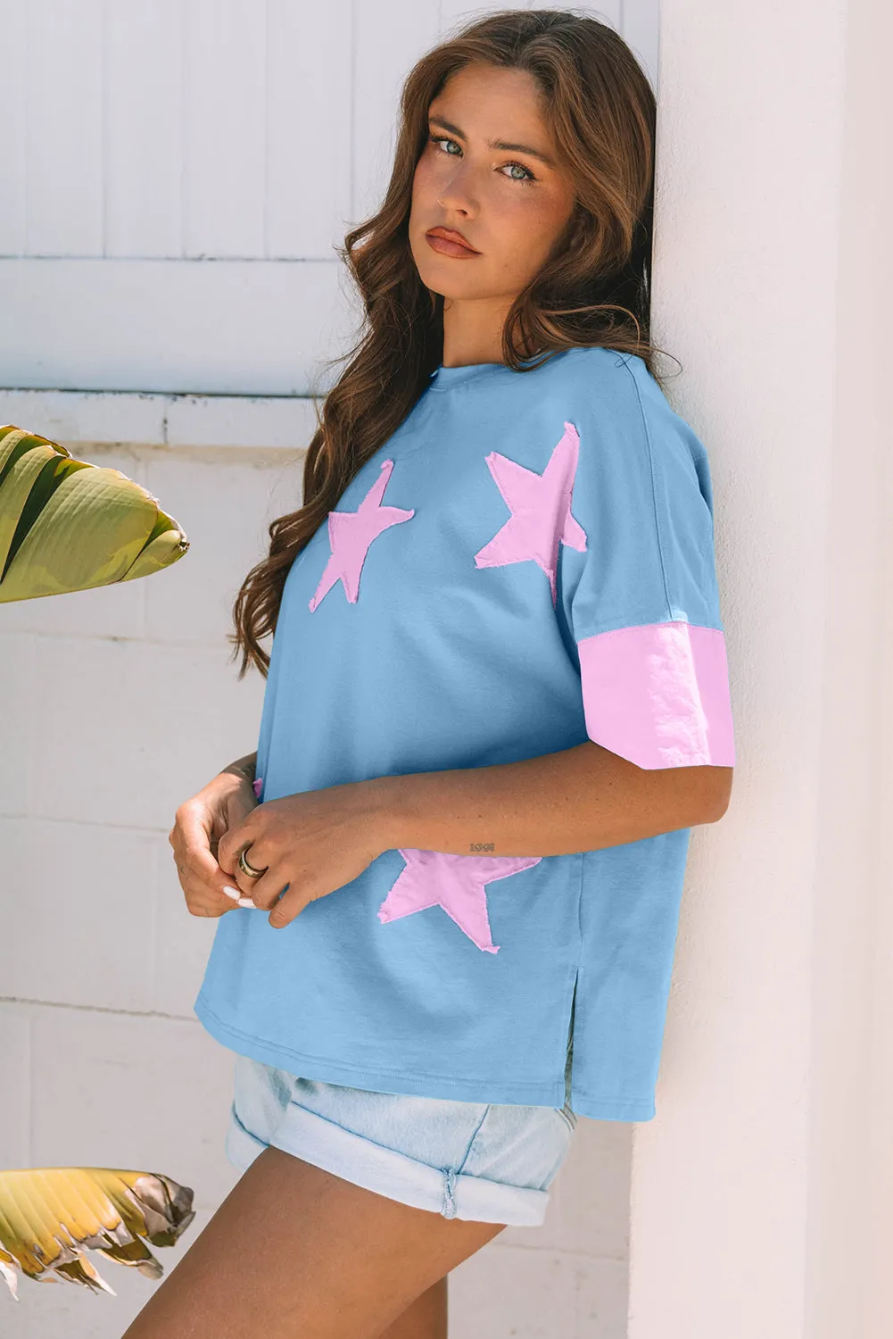 Frayed Star Patched Oversize T Shirt sold by eAura product image thumbnail 3