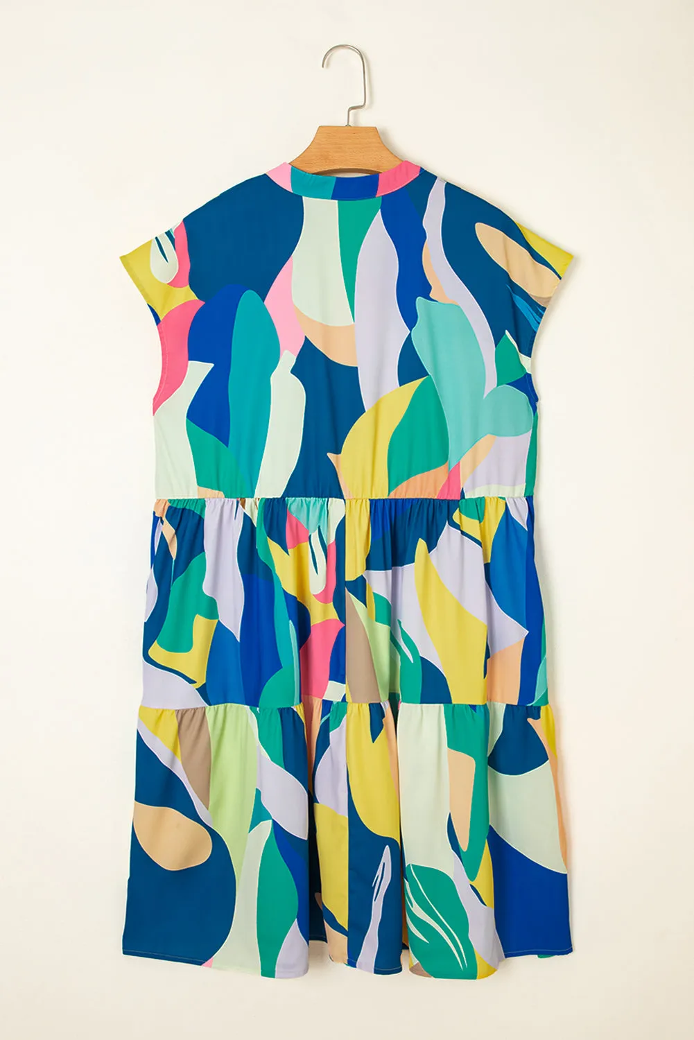 Blue Abstract Print V Neck Cap Sleeve Pocketed Mini Dress sold by eAura product image thumbnail 4