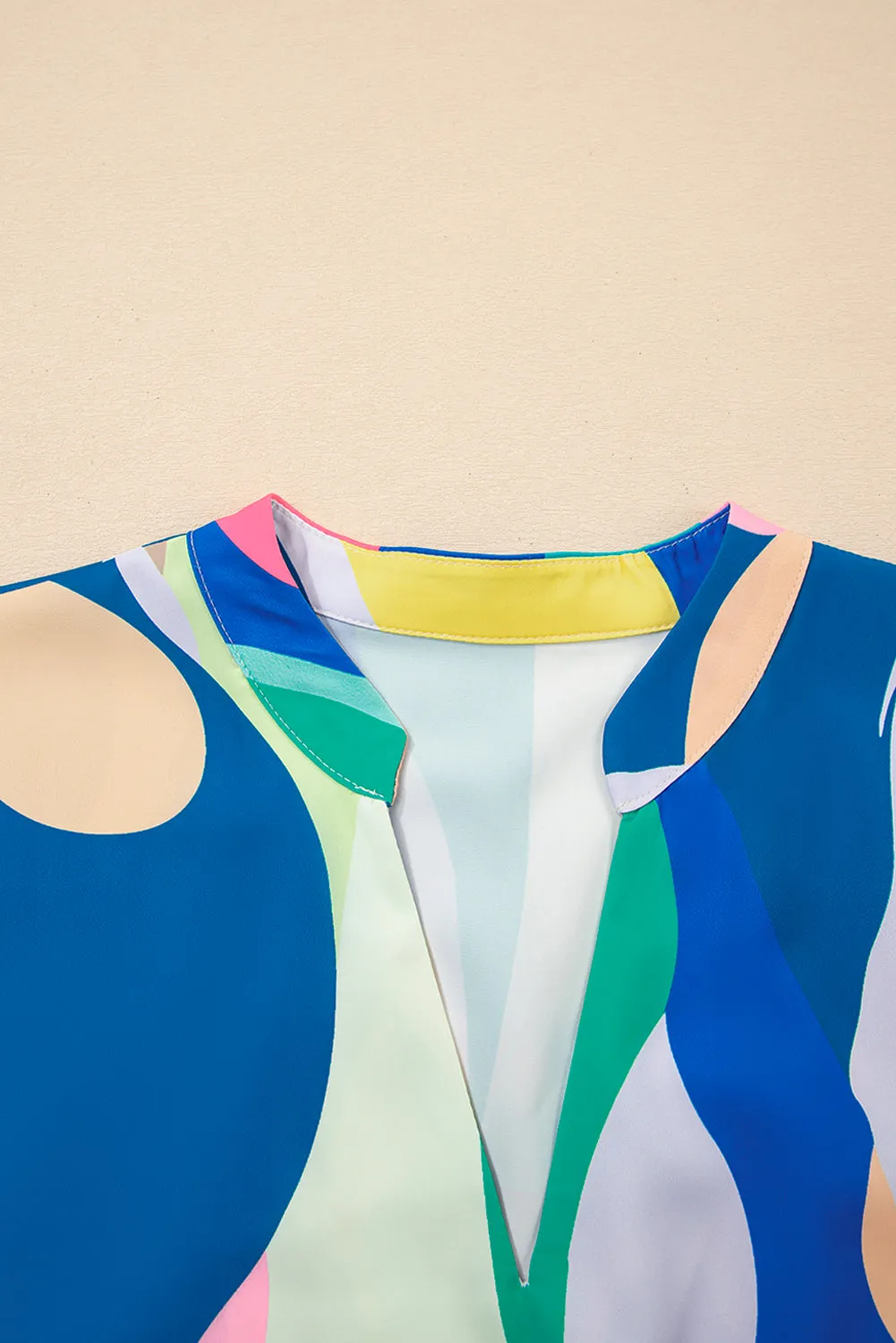 Blue Abstract Print V Neck Cap Sleeve Pocketed Mini Dress sold by eAura product image thumbnail 5