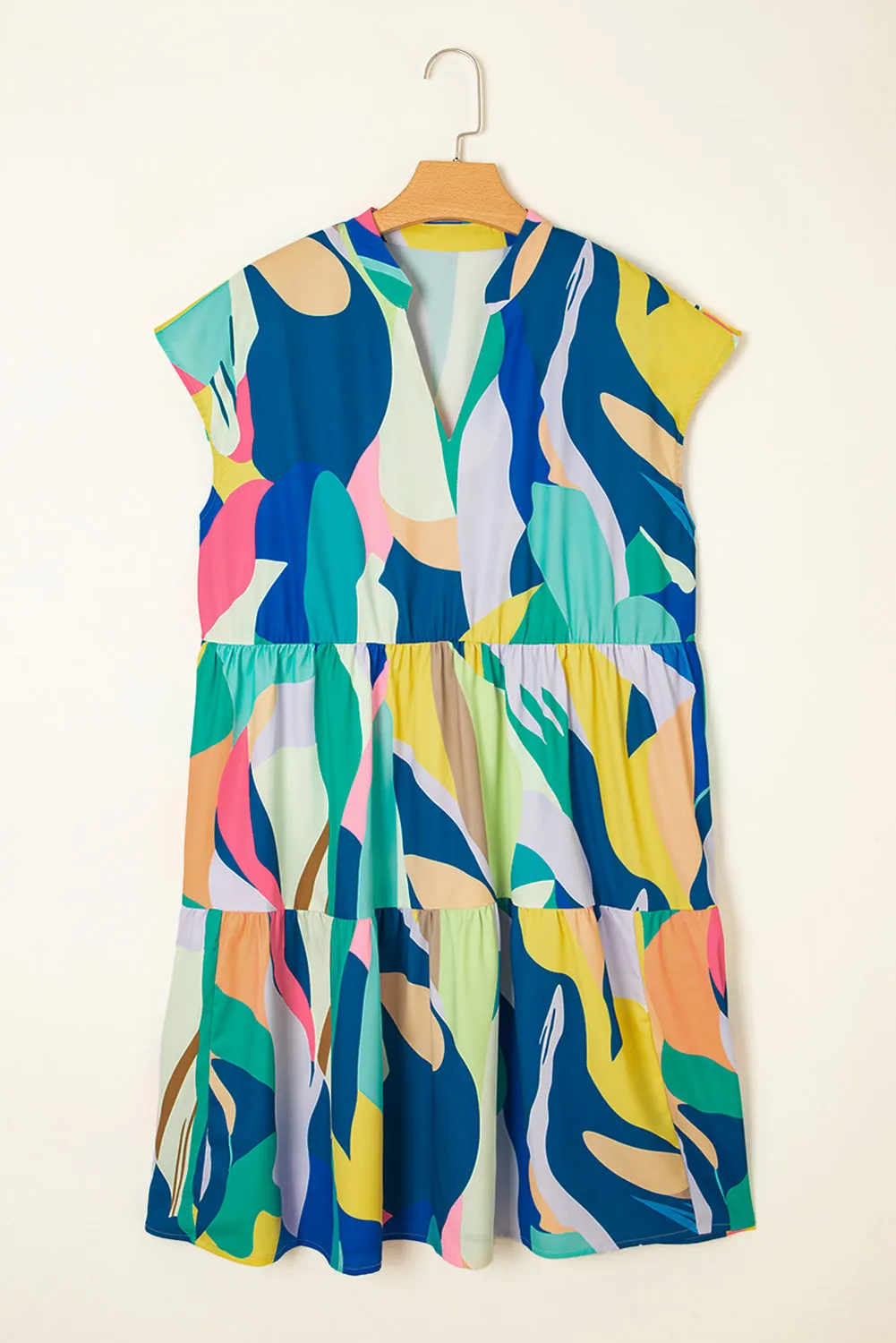 Blue Abstract Print V Neck Cap Sleeve Pocketed Mini Dress sold by eAura product image thumbnail 3