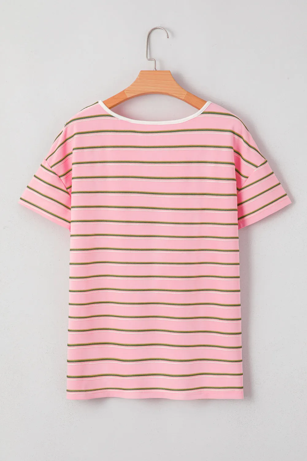 Pink Stripe V-Neck Slim Fit Casual T-Shirt sold by eAura product image thumbnail 5