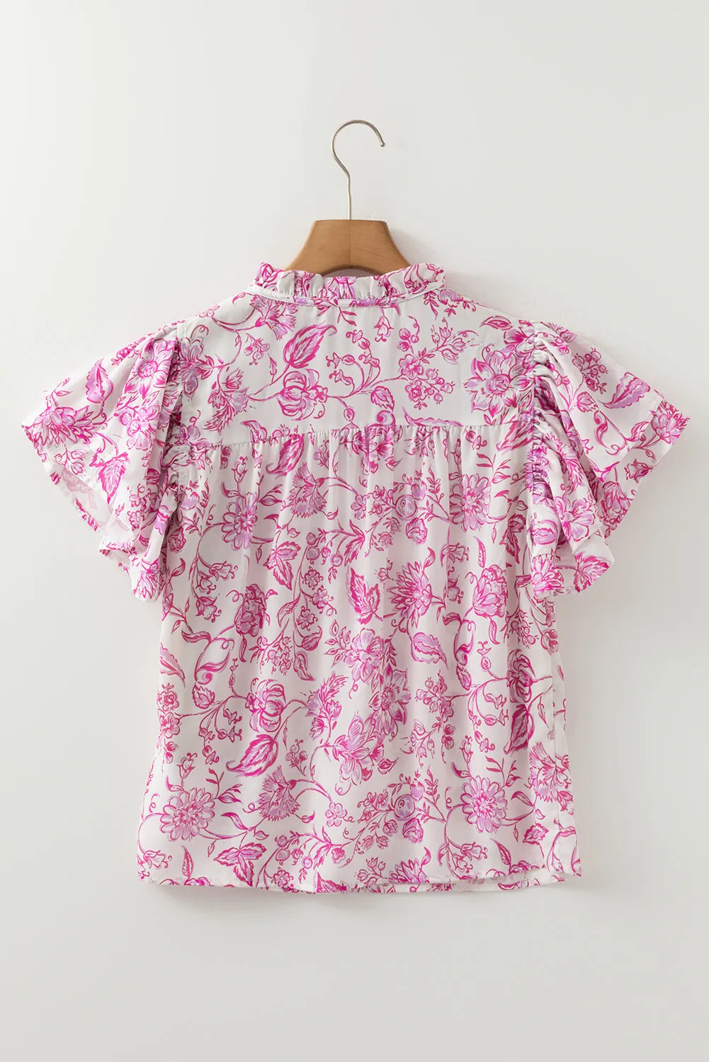 Pink Baroque Floral Ruffle Sleeve V-Neck Blouse Top sold by eAura product image thumbnail 5