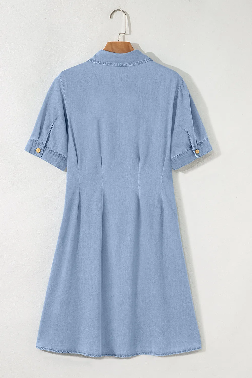 Myosotis Denim Pleated Slim Waist Short Sleeve Shirt Dress sold by eAura product image thumbnail 5